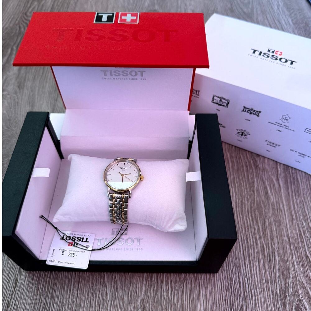 Tissot Swiss Made Womens Watch Quartz T-Classic Everytime 2 Tone Gold Plated NEW